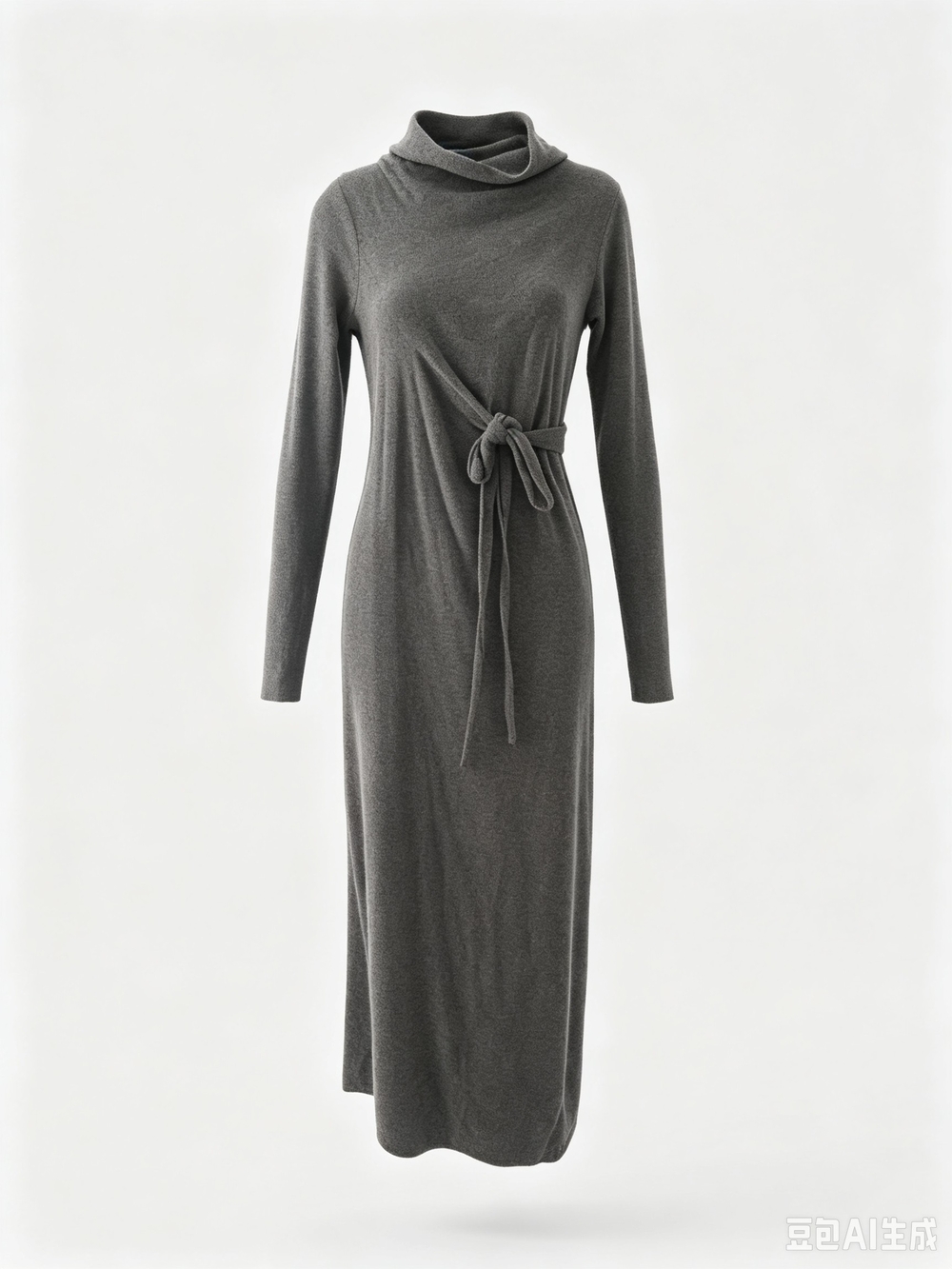 Rick Owena Gray Tie-Waist Long Sleeve Maxi Dress
